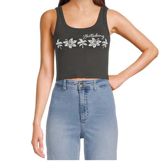 Billabong Beach Path Cropped Tank Top, Off-Black, raw edged bottom, Sz XL, NWT - Picture 1 of 12